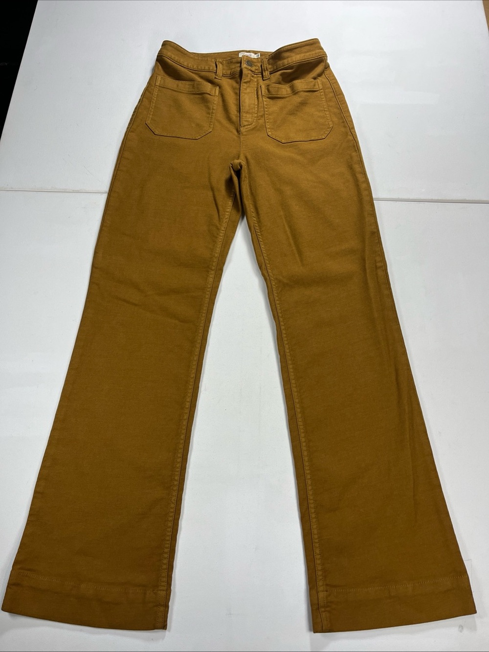 Faherty Stretch Terry Patch Pocket Pants Womens 27 Walnut Flared Leg Stretch